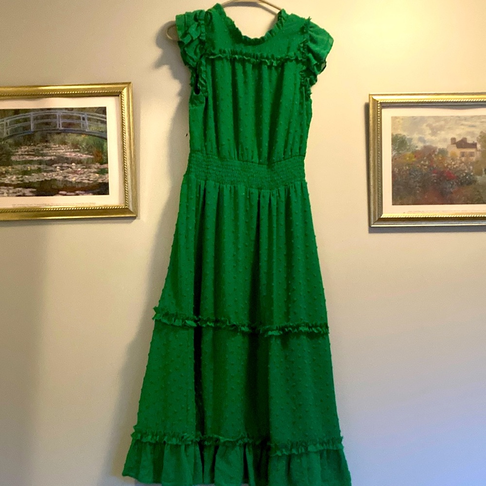 Kelly green chiffon midi dress S